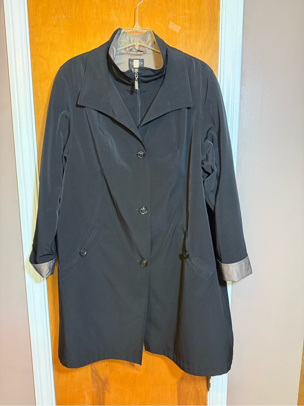 Gallery Classic Women's Black A-Line Trench Coat with removable liner